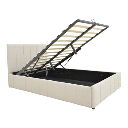 Snuggle  bed with storage space, fabric beige120x200cm