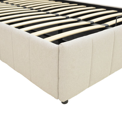 Snuggle  bed with storage space, fabric beige120x200cm