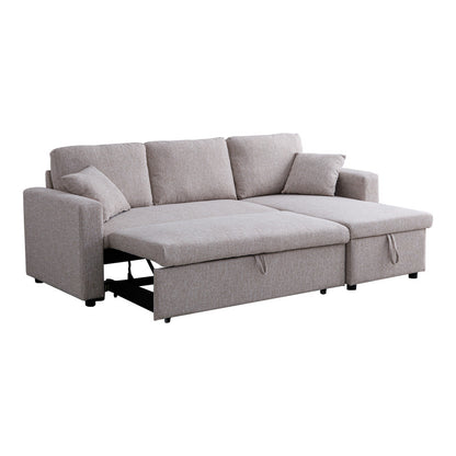 Kamore corner reversible sofa bed with storage space beige fabric 223x146x85cm