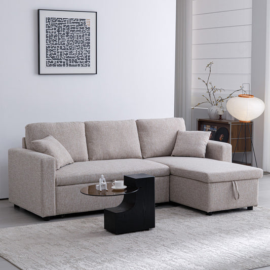 Kamore corner reversible sofa bed with storage space grey beige fabric 223x146x85cm
