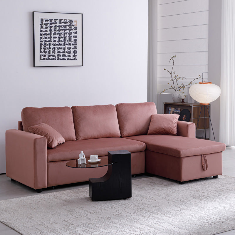 Kamore corner reversible sofa bed with storage space velvet rotten apple 223x146x85cm
