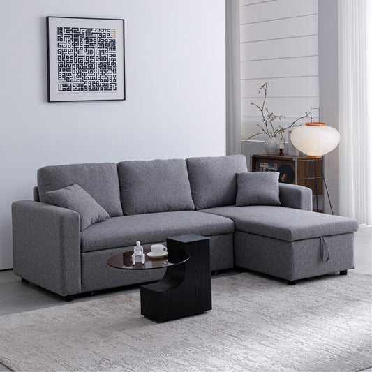 Kamore corner reversible sofa bed with storage space grey fabric 223x146x85cm