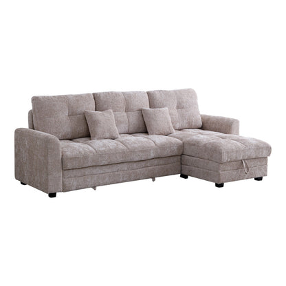 Comfie corner reversible sofa bed with storage space beige fabric 260x156x98cm