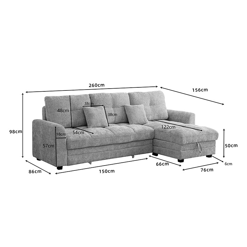 Comfie corner reversible sofa bed with storage space beige fabric 260x156x98cm