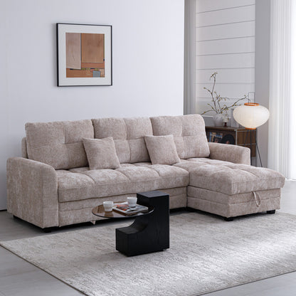 Comfie corner reversible sofa bed with storage space beige fabric 260x156x98cm
