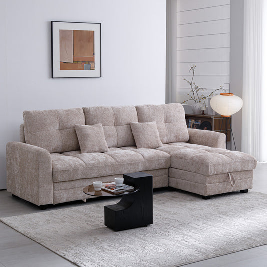 Comfie corner reversible sofa bed with storage space beige fabric 260x156x98cm