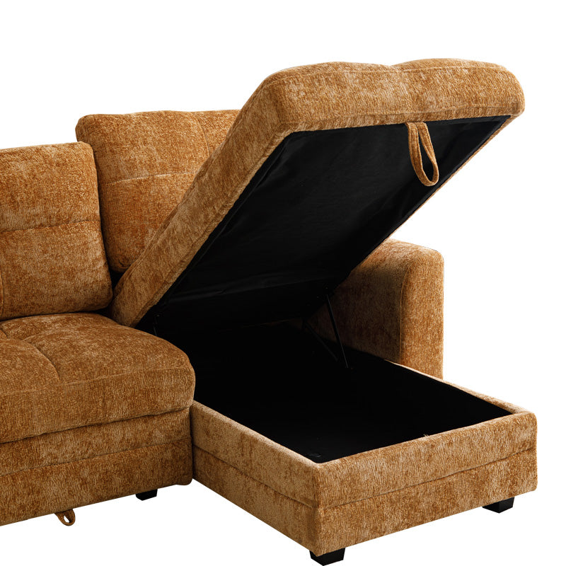 Comfie corner reversible sofa bed with storage space camel fabric 260x156x98cm