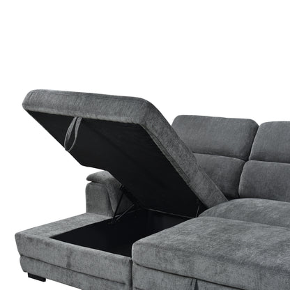Dreamora right corner corner sofa bed with storage space black fabric 270x167x82cm