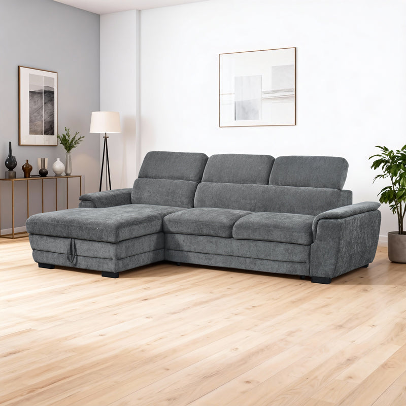Dreamora right corner corner sofa bed with storage space black fabric 270x167x82cm