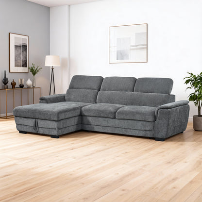 Dreamora right corner corner sofa bed with storage space black fabric 270x167x82cm