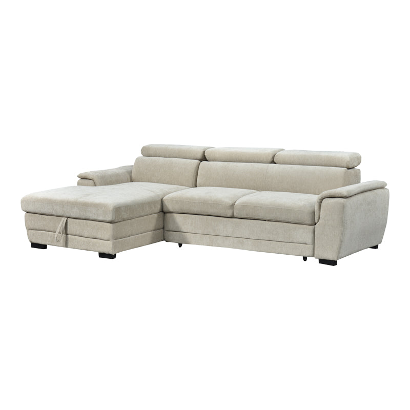 Dreamora right corner corner sofa bed with storage space beige fabric 270x167x82cm