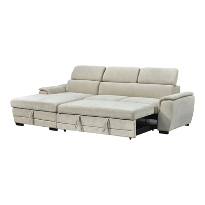 Dreamora right corner corner sofa bed with storage space beige fabric 270x167x82cm
