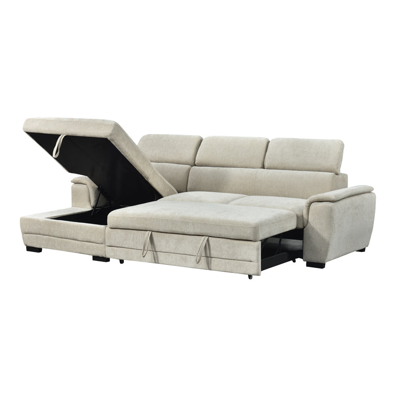 Dreamora right corner corner sofa bed with storage space beige fabric 270x167x82cm