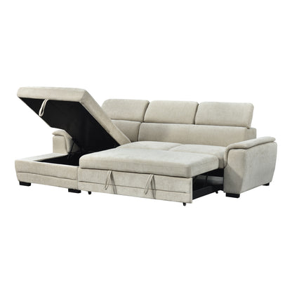 Dreamora right corner corner sofa bed with storage space beige fabric 270x167x82cm