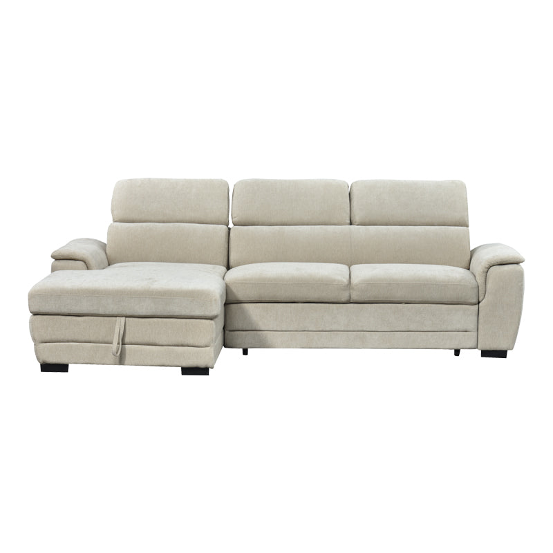 Dreamora right corner corner sofa bed with storage space beige fabric 270x167x82cm