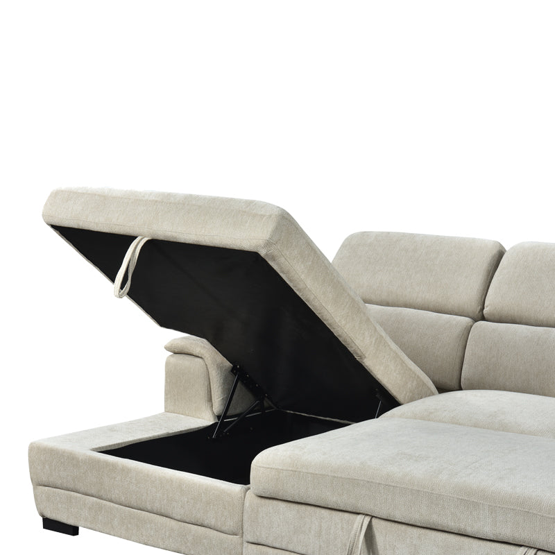 Dreamora right corner corner sofa bed with storage space beige fabric 270x167x82cm
