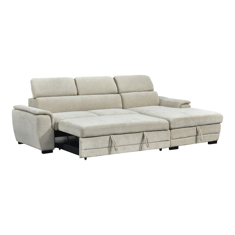 Dreamora left corner corner sofa bed with storage space beige fabric 270x167x82cm