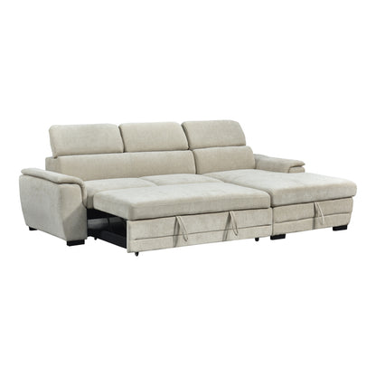 Dreamora left corner corner sofa bed with storage space beige fabric 270x167x82cm