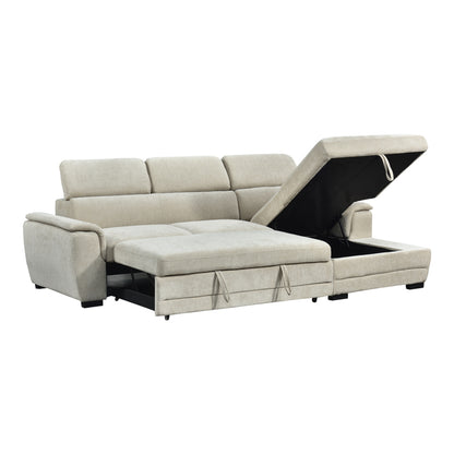 Dreamora left corner corner sofa bed with storage space beige fabric 270x167x82cm