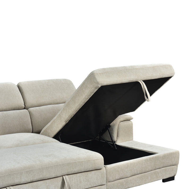 Dreamora left corner corner sofa bed with storage space beige fabric 270x167x82cm