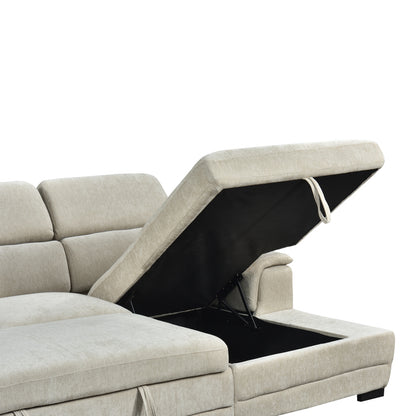 Dreamora left corner corner sofa bed with storage space beige fabric 270x167x82cm