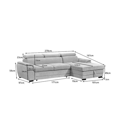 Dreamora left corner corner sofa bed with storage space beige fabric 270x167x82cm