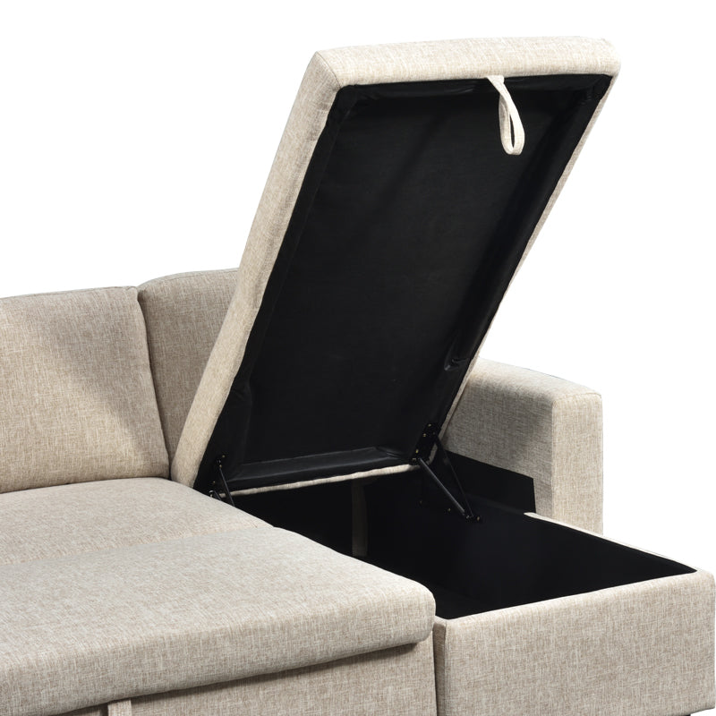 Kamore corner reversible sofa bed with storage space fabric beige 223x146x85cm