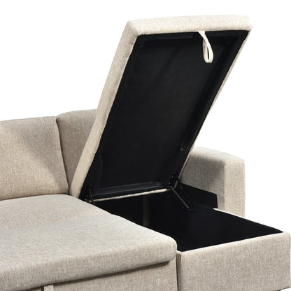 Kamore corner reversible sofa bed with storage space fabric beige 223x146x85cm