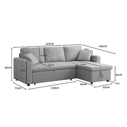 Kamore corner reversible sofa bed with storage space fabric beige 223x146x85cm