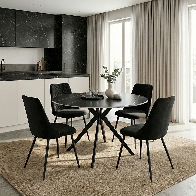 Orbital table black marble sintered stone-black metal D120x76cm