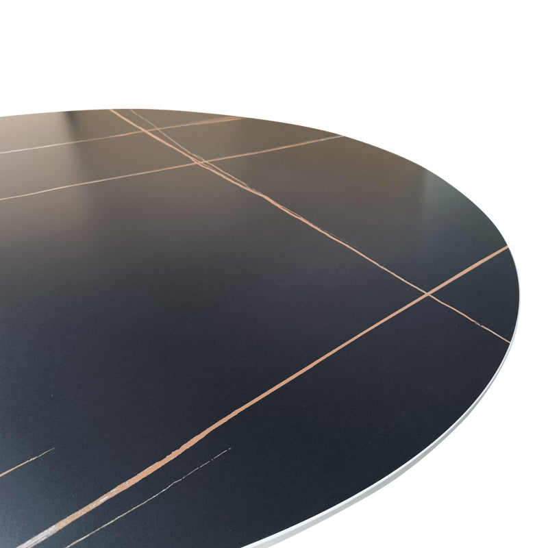 Orbital table black marble sintered stone-black metal D120x76cm