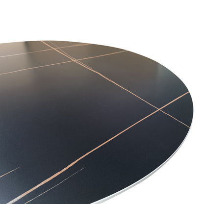 Orbital table black marble sintered stone-black metal D120x76cm