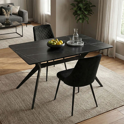 Ezali mdf table black marble look with black metal legs 140x80x75cm