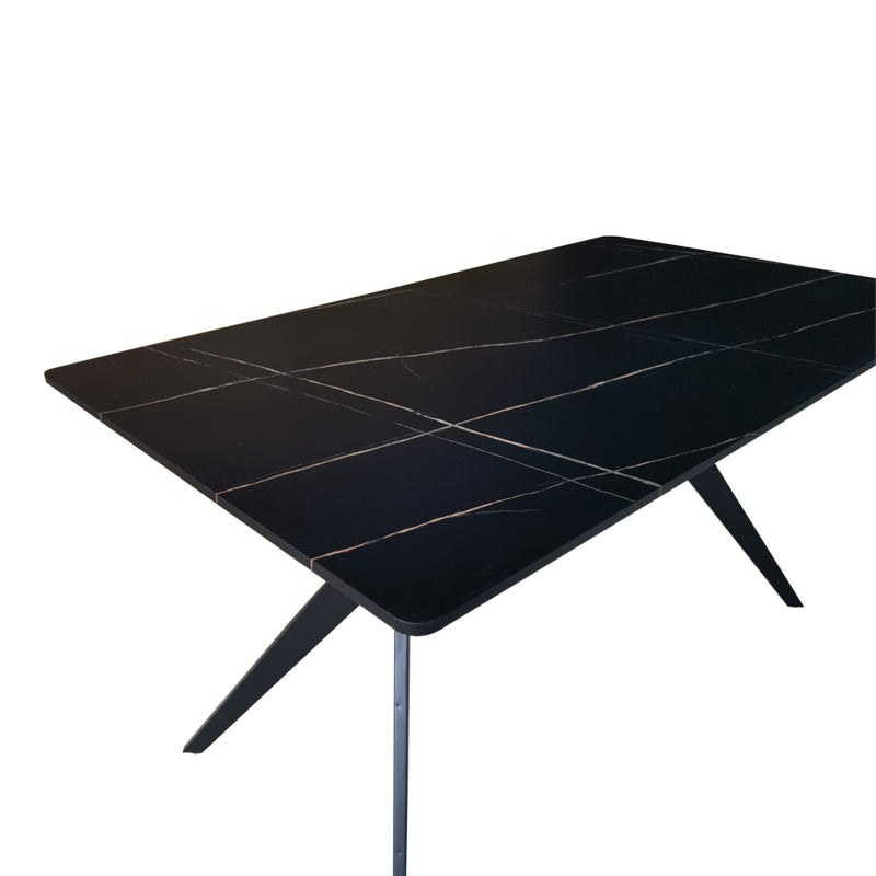 Ezali mdf table black marble look with black metal legs 140x80x75cm