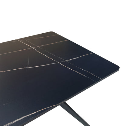 Ezali mdf table black marble look with black metal legs 140x80x75cm