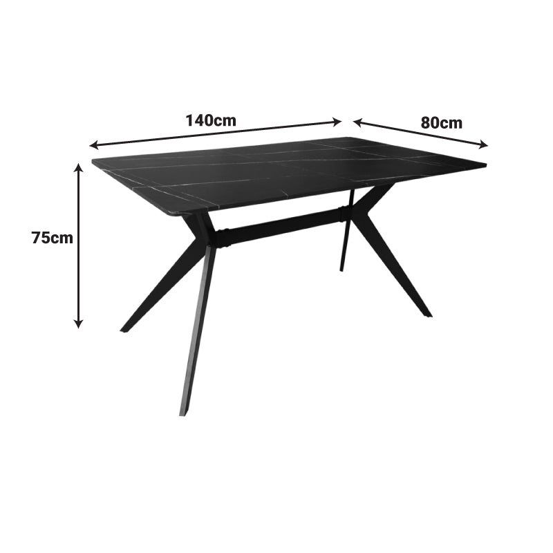 Ezali mdf table black marble look with black metal legs 140x80x75cm
