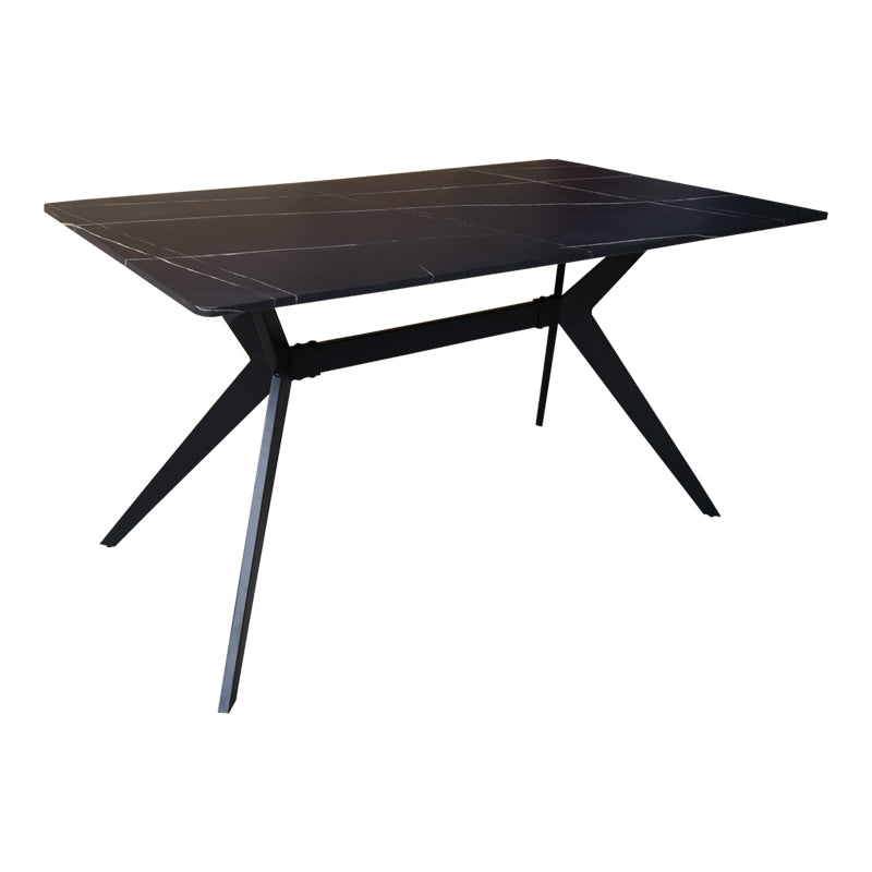 Ezali mdf table black marble look with black metal legs 140x80x75cm