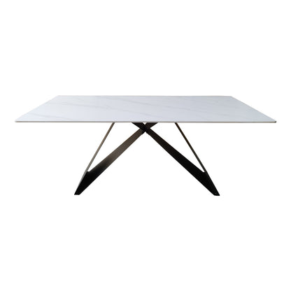 Mapele table white marble sintered stone with black metal legs 180x90x75cm