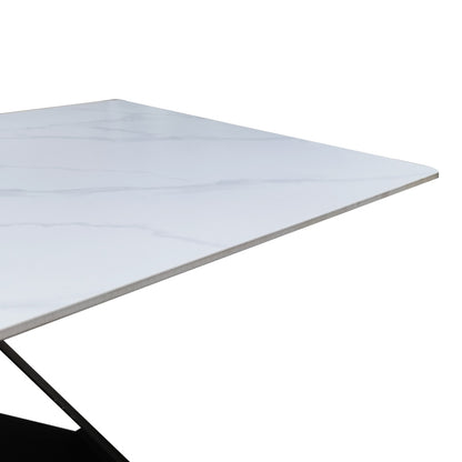 Mapele table white marble sintered stone with black metal legs 180x90x75cm