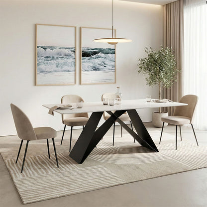 Mapele table white marble sintered stone with black metal legs 180x90x75cm