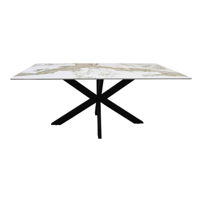 Table Bethan sintered stone-metal white marble look-black 180x90x75cm