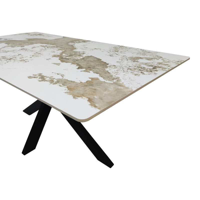 Table Bethan sintered stone-metal white marble look-black 180x90x75cm