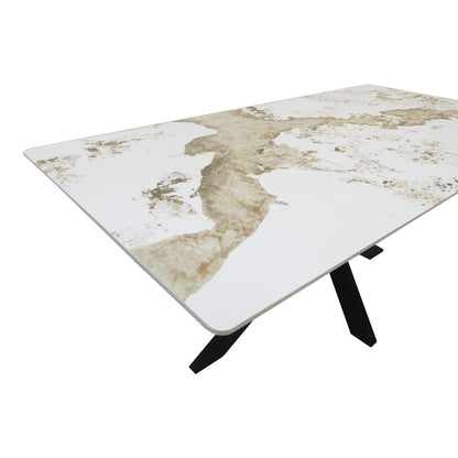 Table Bethan sintered stone-metal white marble look-black 180x90x75cm
