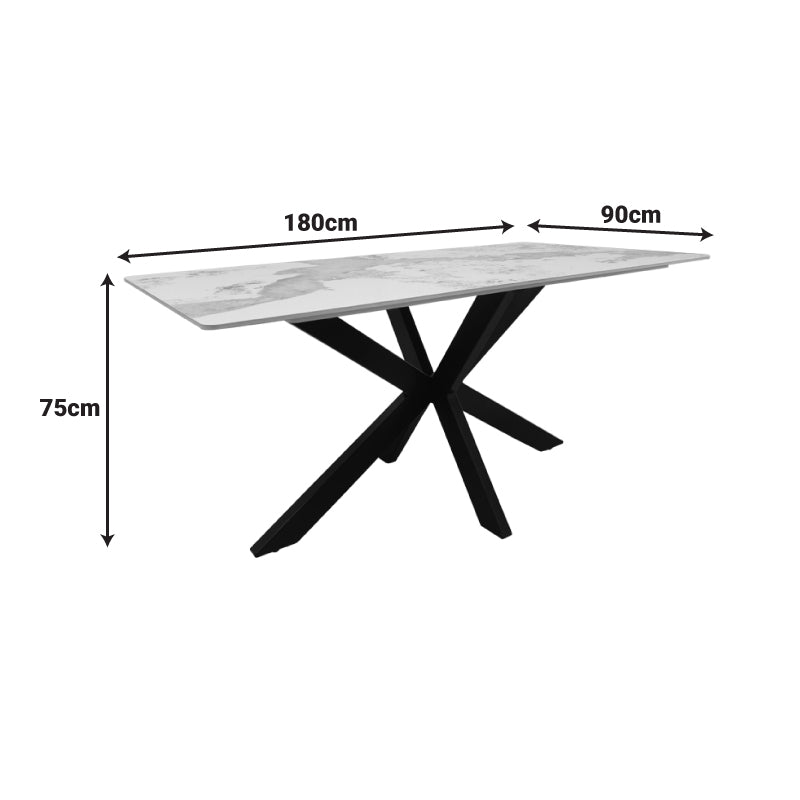 Table Bethan sintered stone-metal white marble look-black 180x90x75cm