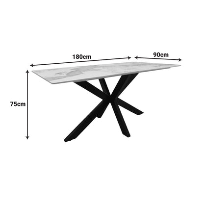 Table Bethan sintered stone-metal white marble look-black 180x90x75cm