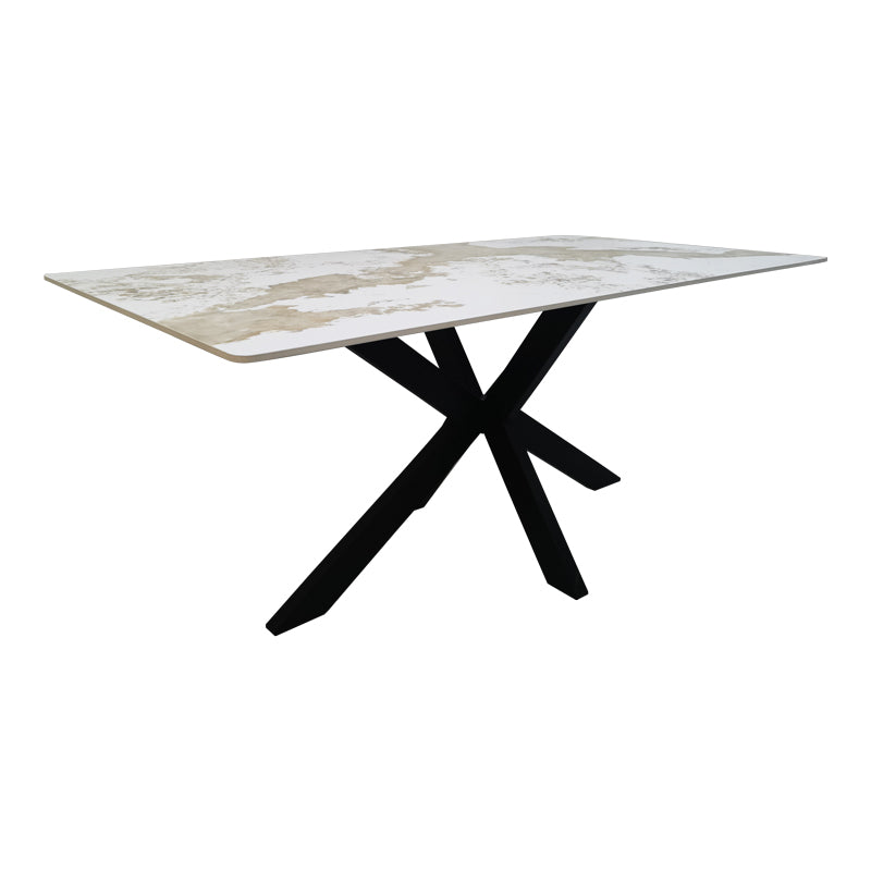 Table Bethan sintered stone-metal white marble look-black 180x90x75cm