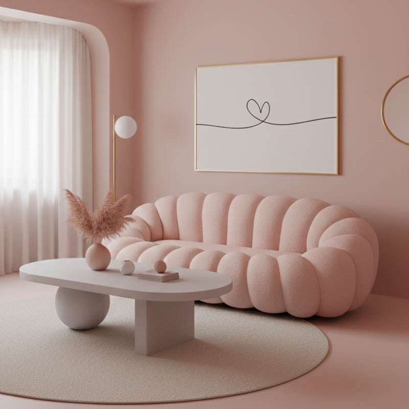 Sofa Embrace boucle fabric in pink shade 180x105x65cm