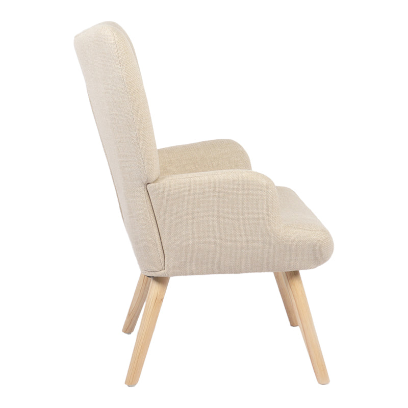 Armchair Gerlina cream fabric and legs in natural color 71x64x94cm