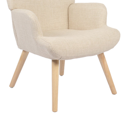 Armchair Gerlina cream fabric and legs in natural color 71x64x94cm