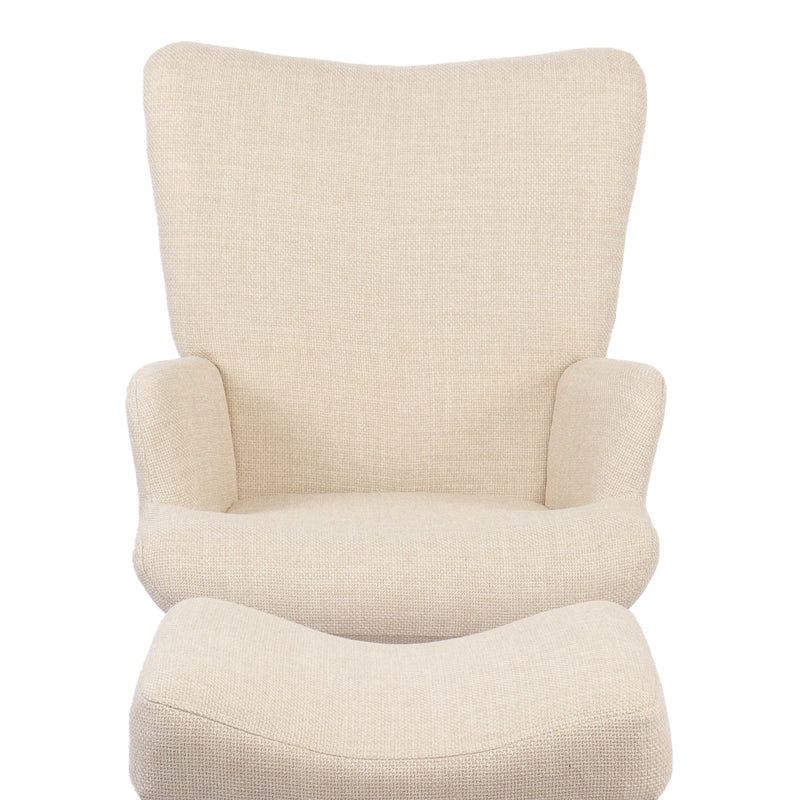 Armchair with footstool Gerlina cream fabric and legs in natural color 71x64x94cm